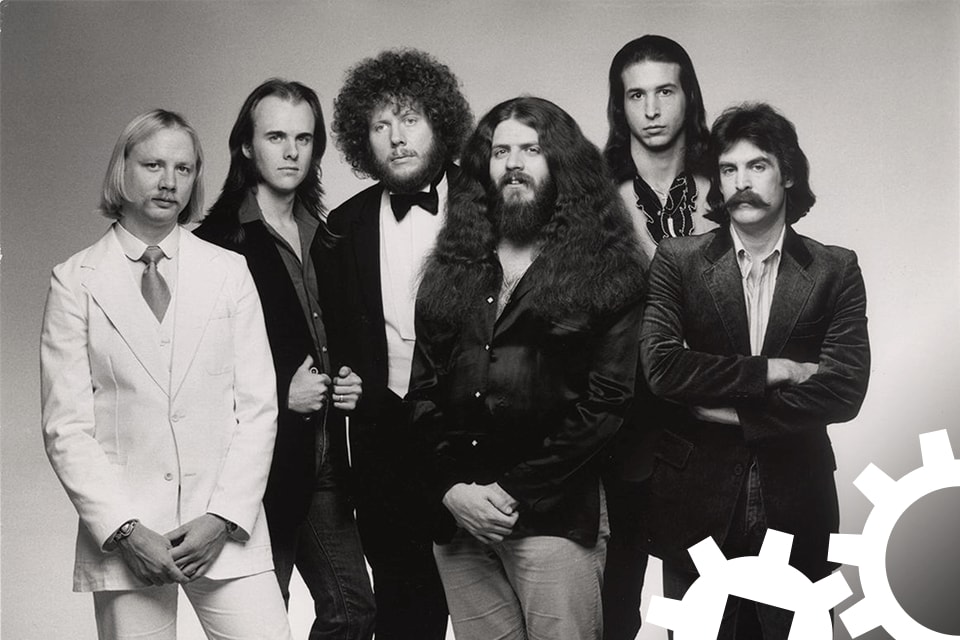 Black-and-white photo of the band Kansas.