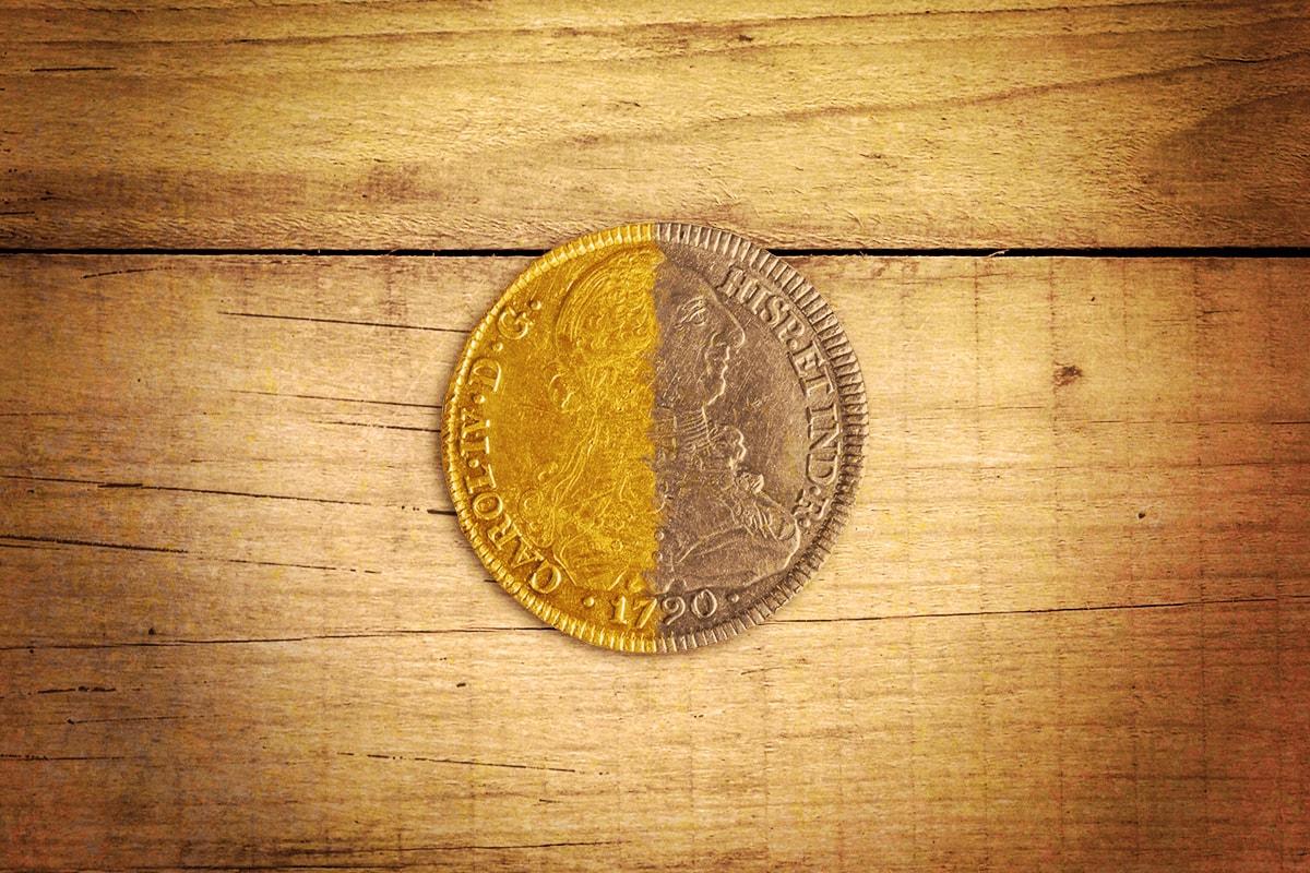 A coin painted gold on the left side.