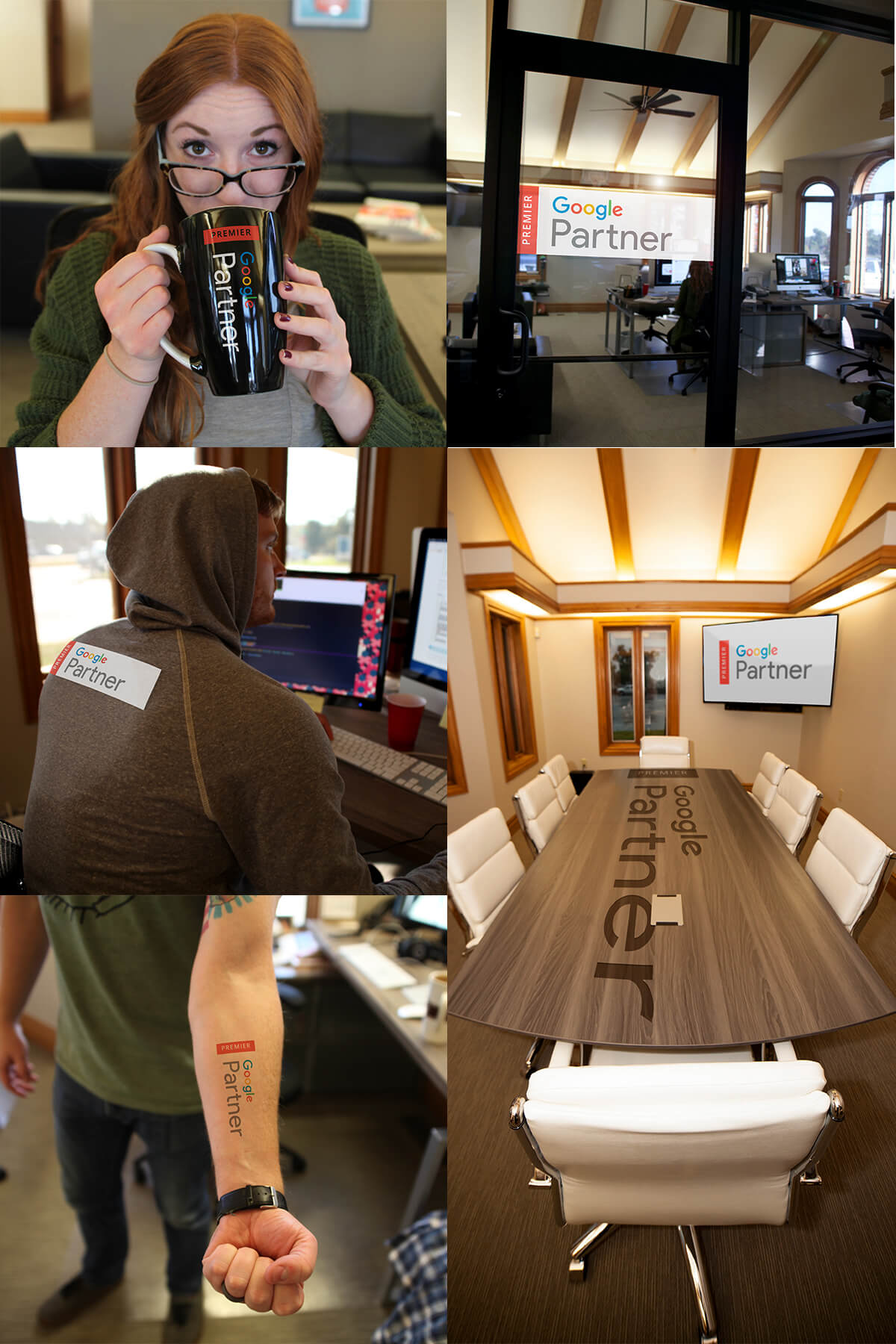 Several images of Ramsey MediaWorks employees showing off their Google Premier Partner status.