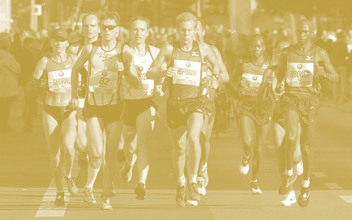 Several people running a marathon.
